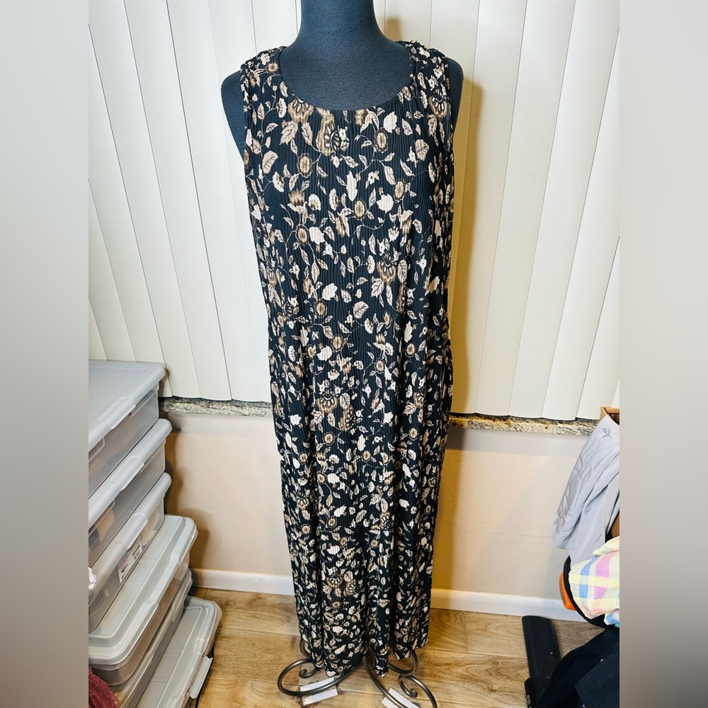 Coldwater Creek Floral Black Maxi Dress Removable Cardigan Size Medium